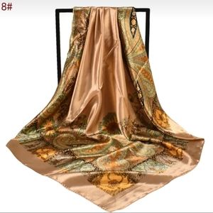 35" Square Scarf Brown Color,Classic Vintage Square Head Scarf Bandana For Woman